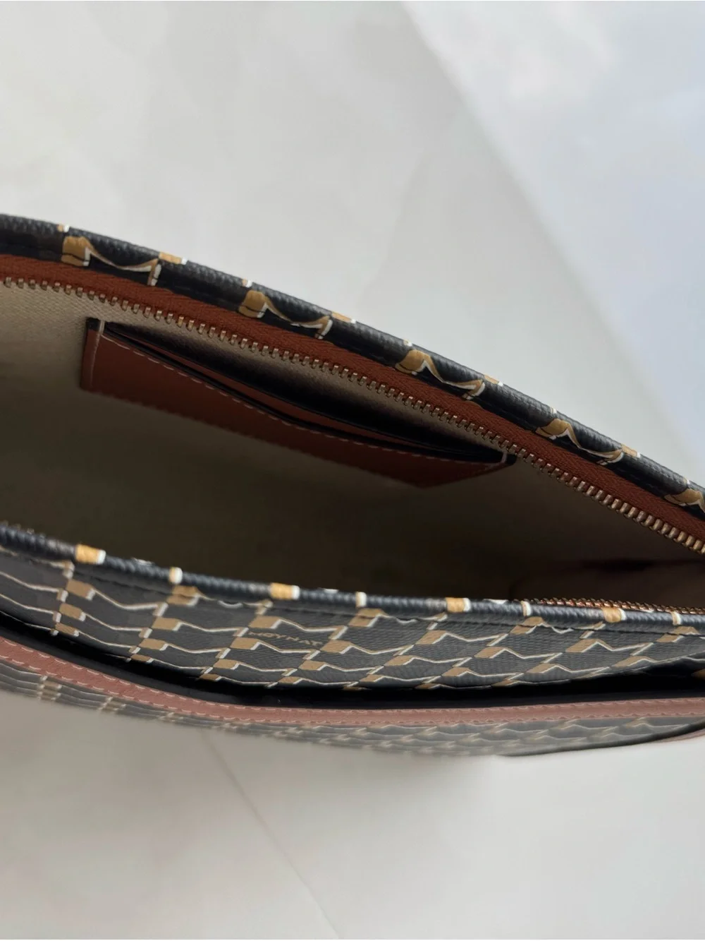Moynat M Nomad Pouch (brown M monogram canvas with leather trim and wrist strap)